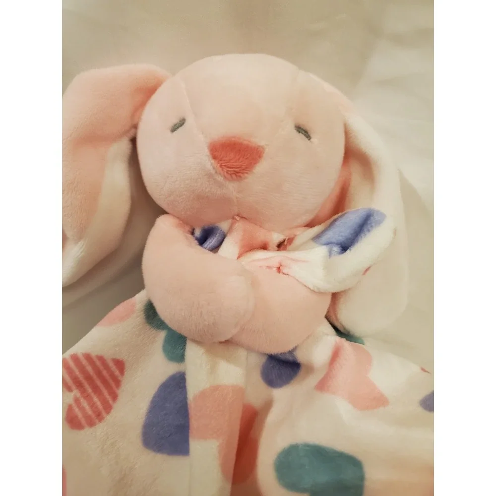 Carters Pink Bunny Rabbit‎ Hearts Plush Baby Security Blanket Lovey 2016